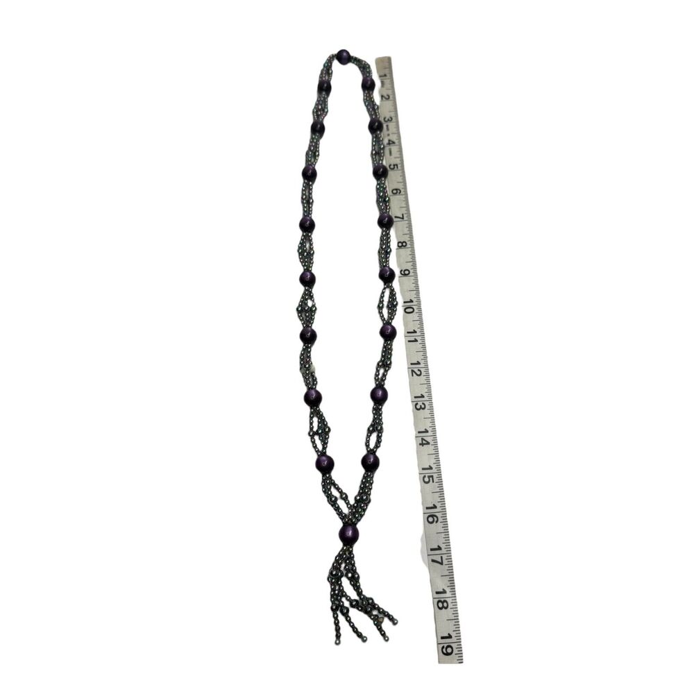 Vintage Black Beaded Tassel Necklace Multi-Strand Style Beaded Statement Jewelry - Picture 4 of 6